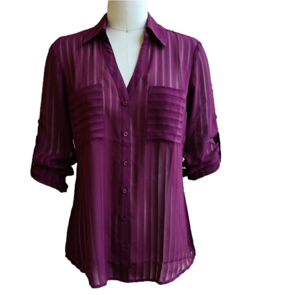 Express Tops - Express Portofina Top in Sheer Stripe Wine Small